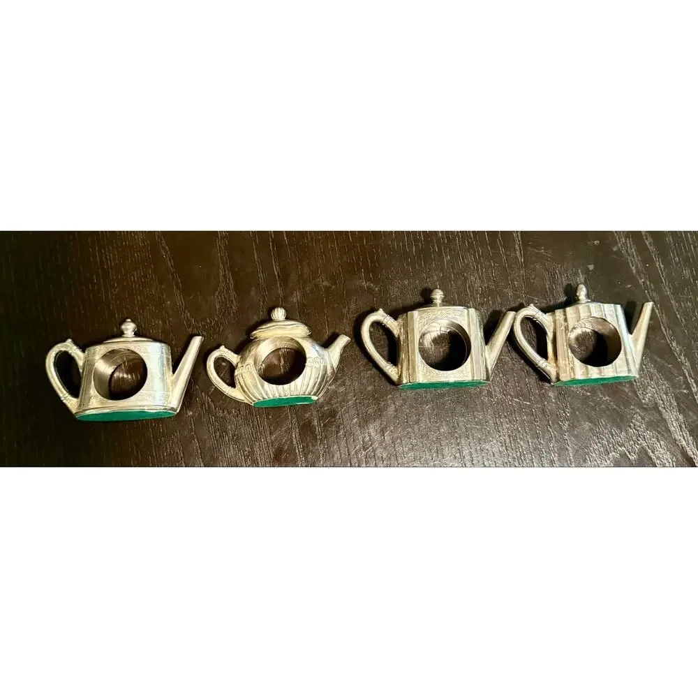 Godinger Silver Teapot Napkin Rings Set of 4 Vintage 1994 Silverplate